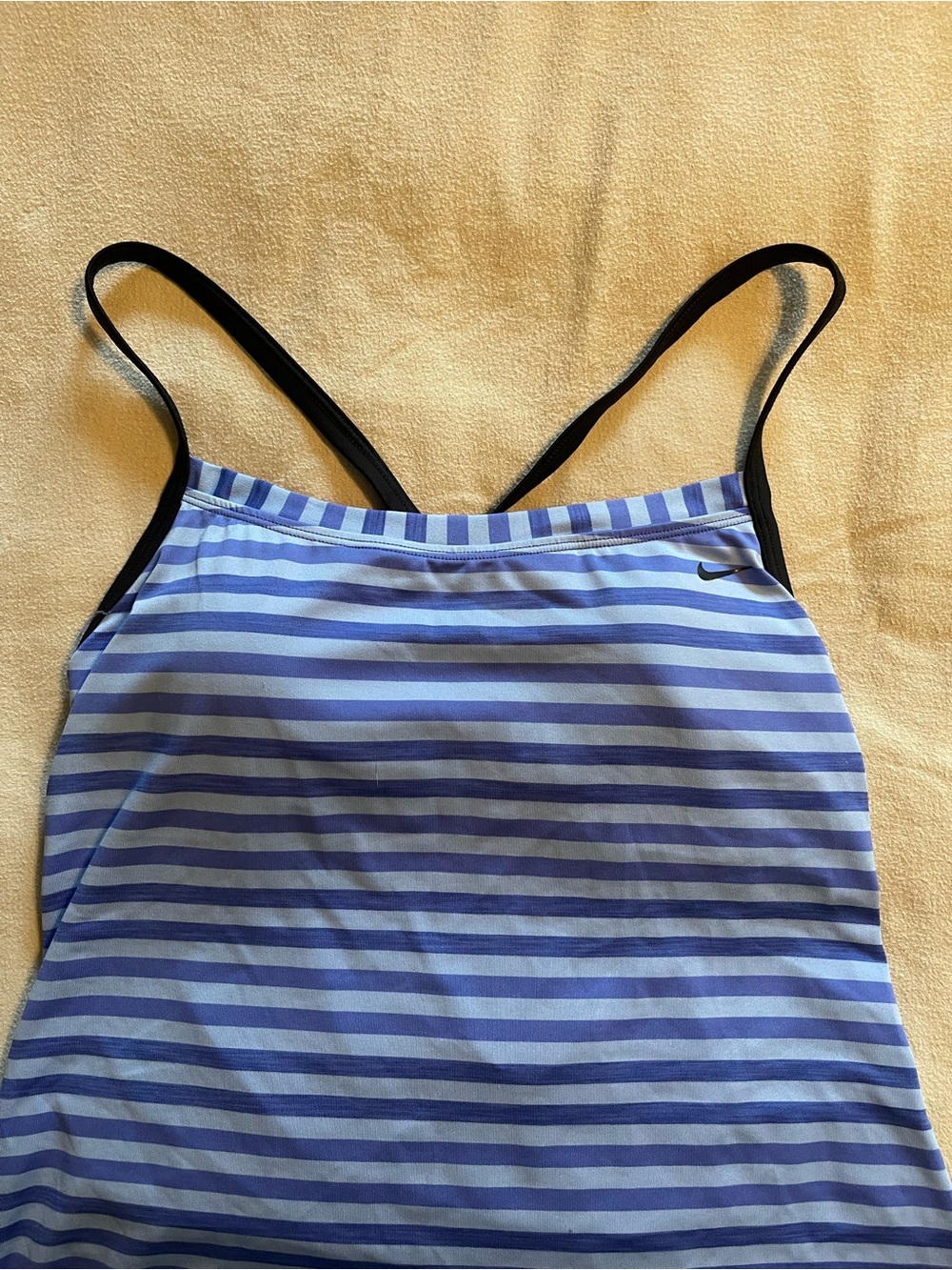 Nike Striped Athletic Tank Bra Top in Light Blue & Medium Blue Stripes